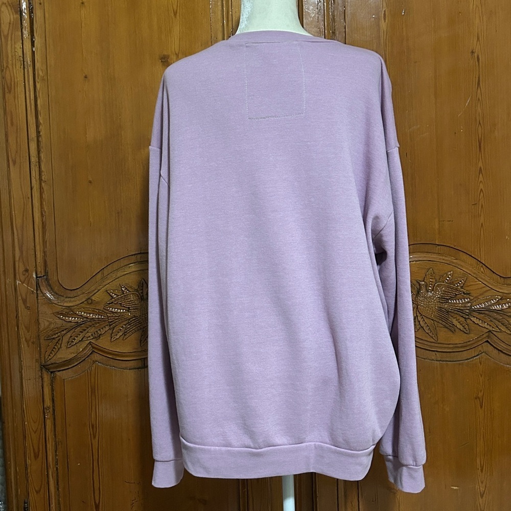 Aviator Nation Mauve Swestshirt with Rainbow Heart Relaxed Crew Sweatshirt Large - Picture 2 of 5